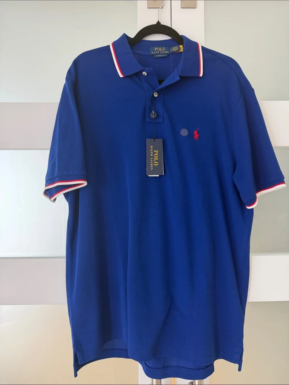 Polo by Ralph Lauren Royal Blue Polo with Red Logo and White-Trim  size L